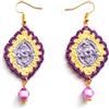Meraki Studio Orecchini rombo con perline di vetro, orecchinietnici colorati, Gioielli all'uncinetto, viola/lilla/giallo, stile boho, Made in Italy, Bijoux da donna, Lavorazione Artigianale