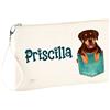 GioCandles Pochette Astuccio Personalizzato con Cani nella Tasca - 20 Razze, Colori e Nome o Frase - Bustina per Scuola, Borsa e Regalo Amanti dei Cani - Cotone - 26x17 cm