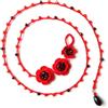 Meraki Studio collana con fiori e cristalli di vetro, nero e rosso, collana lunga lariat/a cravatta all'uncinetto, artigianato italiano, made in Italy