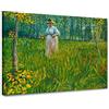 Handmade Donna cammina in giardino - Tela quadro in canvas con telaio in legno - Van Gogh - Artyexpress Made in Italy