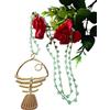 Sorelle Frappalà Collana artigianale fatta a mano all'uncinetto con filato prezioso Lurex, cristalli verdi e pendente in Zama a lisca di pesce, chiusura con bottone in cristallo. Pezzo unico. Idea regalo donna.
