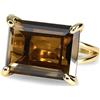 ANEMONE JEWELRY 14k Gialla Oro Anello con Pietra Quarzo Fumè - Punta Set Anelli Fatti a Mano - Gioielli Dichiarazione e Regali per Donna Compleanno, Matrimonio, Anniversario, Laurea, Festa della Mamma