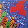 DORON ARTE QUADRO MODERNO ASTRATTO DIPINTO A MANO TELAIO GALLERY BORDI DIPINTI - PAESAGGIO CITTA' NEL SOLE- 60x60x4 cm -RIF09