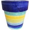 Ceramiche Angela Rinaldi - Vaso in Ceramica di Vietri dipinto a mano blu Maiolica Design Terracotta Coccio Cachepot (Altezza cm. 15, diametro cm. 13, rigato)