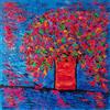 DORON ARTE QUADRO MODERNO ASTRATTO DIPINTO A MANO TELAIO GALLERY BORDI DIPINTI - FIORI ASTRATTI - 60x60x4 cm -RIF107