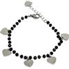 Silvia Creations And Co Bracciale catena acciaio con cristalli neri e cinque cuoricini in acciaio