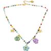 Handmade Collana acciaio dorato cristallini colorati tre ciondoli in pasta sintetica e due in acciaio