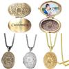 Hsumonre Personalizzare il testo Ovale medaglione collana fiore inciso Tiene le immagini di memoria Regalo per le coppie Amici Famiglia LED Pacchetto della scatola Bronzo argento placcato oro