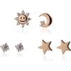 Meissa Set di orecchini in argento sterling per le donne Luna Sole Stella Diamante Set di orecchini carino Cubic Zirconia Tiny Dainty Studs per piercing multipli, Oro rosa