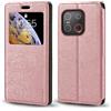 Shantime Custodia Flip in Pelle con Finestra Compatibile con Emporia.ME 7, Display Visibile, Chiusura Magnetica Invisibile e Slot Carta(Oro Rosa)