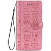 Fertuo Cover Samsung A30S, Custodia Portafoglio a Libro in Pelle Flip Cover con Porta Carte, Kickstand, Chiusura Magnetica [Disegni di Gatto Cane] Case Antiurto per Galaxy A30S, Rosa