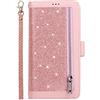 VQWQ Cover per Samsung Galaxy Note 10 Plus, Custodia Portafoglio in Pelle PU Glitter 9 Card Slot per Schede Libro Supporto Cordino Lampo Chiusura Magnetica Cavalletto Flip Case per Maschio Donna-[ZY]-Rosa