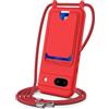 FMPCUON Cordino per Cellulare per Google Pixel 8A con Porta Carte con Collana Regolabile Tracolla Silicone Liquido Case Custodia Cover,Rosso