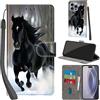 PHINIENLAND Cover per iPhone 16 Pro Max custodia portafoglio Cavallo nero | 3 scomparti carte, 1 tasca banconote, Chiusura magnetica, Supporto, Pelle PU flip cover per iPhone 16 Pro Max