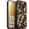 CUSTOMIZZA - Custodia cover nera morbida in tpu compatibile per iPhone 15 PRO MAX camouflage mimetico militare moderno blu marrone beige