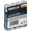 Tecxus batteria AAA Alcaline Maximum, 4 pz, Micro, 7 anni di garanzia contro caldo e freddo, resistente ai raggi UV, 1200 mAh