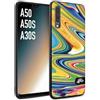 CUSTOMIZZA - Custodia cover nera morbida in tpu compatibile per Samsung A50 - A50S - A30S colorata fantasia vortice marmo arcobaleno gialla verde blu