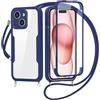 FERLAN Cover per iPhone 13 Mini con Cordino, 360 Gradi Antiurto Custodia con Protezione Schermo Integrata Trasparente Rugged TPU Bumper Doppia Protettiva Cover per iPhone 13 Mini -Blu