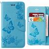 Ougger Cover per Huawei Y6 (2018) Custodia Portafoglio PU Pelle Magnetico Morbido Silicone Flip Cover Protettivo Custodia Huawei Y6 (2018) con Slot per Schede, Striscia Farfalla (Blu)