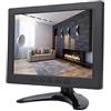 Kafuty 8 Pollici Monitor IPS con Altoparlante Integrato HDMI/VGA/AV/BNC, Display LCD per Computer con Schermo HD 1024 x 768 con Staffa Triangolare Mini Monitor con Schermo IPS HD