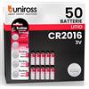 Uniross Pile Batteria Bottone CR2016 Lithium 3V al Litio Lunga Durata Mantenimento Carica Fino a 5 Anni Senza Mercurio e Cadmio - 10 Blister da 5 Batterie