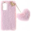 BLOTECH Custodia per TCL 403 Guscio Peloso, Cover Peluche Morbido Peloso Ciondolo Love Inverno Soffice Caldo Hairball Protettiva Fluffy Cover Bambine Fatto a Mano Copertura Caso per TCL 403,Rosa