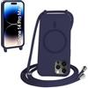 FMPCUON FNPCUON Cover Magnetica Silicone per iPhone 14 Pro Max con Cordino,Compatibile con MagSafe,Custodia con Laccio Collana Tracolla Collo Sottile TPU Antiurto Protettiva Case con Corda.Blu
