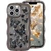 miyonsin Custodia per iPhone 13 Mini, Graziosa Custodia a Forma di Onde Ricce TPU Antishock Cover, Glitter Farfalle Trasparente Custodia Protettiva per Ragazze e Donne, Nero