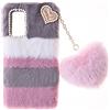 BLOTECH Custodia per ZTE Blade A52 Love Fluffy Cover Peluche Morbido Peloso Ciondolo Love Inverno Soffice Caldo Hairball Protettiva Fluffy Cover Bambine Copertura Caso per ZTE Blade A52,Nero di giunzione