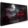 Sweetshow - Tappetino per mouse nero e rosso giapponese XXL 90 x 40 cm, stile esteso, grande mousepad per gaming, tastiera, tappetino da scrivania completo, base in gomma antiscivolo, bordi cuciti