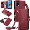 MOJIA Custodia per Oppo A74 4G, Alta qualità Pelle Flip Portafoglio Cover per Telefono, Multifunzione Porta Carte con Tracolla Custodia. Rosso