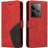 XINNI Cover Protettiva per Realme GT 6 5G/Realme GT 6T Case, retrò Cellulare Custodia Libro Antiurto in Flip Pelle PU/TPU, Portafoglio Flip Magnetica, Rosso