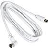 PremiumCord Cavo Antenna TV Coassiale 2m, 75 Ohm, Iec Maschio-Femmina 90°, Schermato - Per DVB-C, DVB-T/T2, 4K UHD 2160P, Full HD 1080P 3D, Colore Bianco