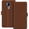 ESACMOT Custodia folio in similpelle per LG G7 Fit - Marrone | 6.1 Custodia portafoglio flip con portacarte, supporto e chiusura magnetica, stile dalla texture raffinata