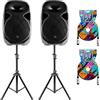 Sinextesis Impianto Audio Acustico con Coppia Altoparlanti Casse Attive Amplificate 800W con Woofer da 12 con Coppia di Stativi Aste e 2 Cavi XLR da 5 mt.