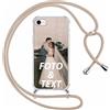 Xylota Cover Personalizzate con Cordino per iPhone 7/8/SE 2022/SE 2020, Personalizzata con Foto Testi Immagine Custodia, Personalizzato Case con Laccio Tracolla per iPhone 8 4,7'', Cachi