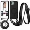 Beajew Custodia con corda per Samsung Galaxy A22 5G, custodia magnetica in silicone liquido per Samsung Galaxy A22 5G, con ciondolo regolabile, collana con cordino Case - Nero