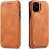 ALLUPS Flip Cover in vera pelle per iPhone 14 13 12 11 Pro Max Mini XS XR 8 7 6S Plus SE3 Custodia Slot Magnet Cover Stand Holder, giallo, per iPhone 13 Mini