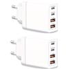 Tech-Fan Caricatore USB C, 2 confezioni 40 W 4 porte Presa USB di ricambio per iPhone 15/14/13/12/11 Pro Max Plus/XS/XR/8/7/6, Pad, Wallgone Multi Settore a Parete Tipo C Rapido Caricare Alimentazione Punta