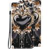 BLOTECH Pelle Custodia per Motorola MOTO E7 POWER Cover Flip Portafoglio Disegno dipinto a forma di cuore Motivo gioiello nero PU Pelle with [Kickstand] [Chiusura magnetica] [Slot per Schede]