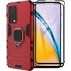 ESTH® Custodia per OnePlus Nord 2 5G con 2 Pezzi Pellicola Protettiva, 360° Rotante Staffa [Compatibile con Supporto Magnetico per Auto], Cover Paraurti PC+TPU, Rosso