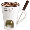 PawwJoy Tazza in ceramica per fonduta di cioccolato, con forchette, per sciogliere il formaggio, scalda burro, tealight riscaldato, per caramelle, snack, caramello, cioccolato, feste, colore: bianco