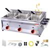SGTEOBG Friggitrice commerciale a gas GPL, doppio serbatoio, con cestello da 10 l x 2/3 e coperchio, in acciaio inox, grande capacità, propano GPL, con tubo in metallo, per patatine fritte, casa, cucina,