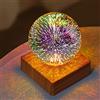 Fiorky Lampada da notte a LED con sfera di cristallo 3D, luce notturna a LED for fuochi d'artificio romantica lampada da scrivania con sfera di cristallo magica decorativa con base in legno