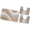 emmevi Tappeto Bagno Moderno Parure Set 3 Pezzi Morbido Soffice Shaggy Antiscivolo Lavabile Beige