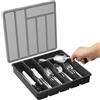 Generisch Portaposate con coperchio, per cassetti della cucina e piano di lavoro, portaposate per cassetti, in plastica, per cucchiai, forchette, coltelli, 6 scomparti, 32 x 30 x 5,4 cm, nero/grigio