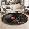 MIATCENRT Tappeto Salotto Rotondo Pelo Corto Antiscivolo, Stile Vintage Tappeti Giradischi Dischi In Vinile Grande per Decorativo Soggiorno Camera da Letto Cucina, Diametro 100cm, Nero Marrone