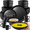 tectake® Set stoviglie 30 pezzi terracotta, servizio piatti 6 persone, set piatti moderni grandi, piccoli, fondi, ciotole, tazze, gres smaltato, design moderno, adatto lavastoviglie microonde - Nero