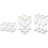 SWEET HOME Varotto & Co. Set 18 Pezzi Bicchieri in Vetro Trasparente con Filo Oro - 6 Calici Flute 20 cl, 6 Bicchieri Acqua 35 cl, 6 Calici Vino 36,5 cl cod.BC02830AU