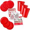 RFD Set Tavola Natalizio - 50 Piatti Piani, 30 Fondi Rossi, 40 Tovaglioli Fantasia Natale, 50 Bicchieri - Perfetto per Feste e Pranzi di Natale!
